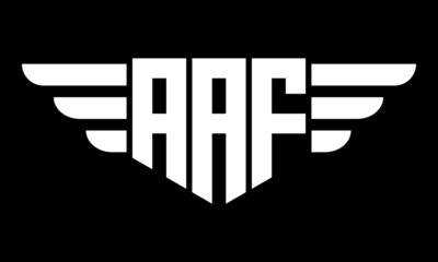 AAF three letter logo, creative wings shape logo design vector template. letter mark, wordmark, monogram symbol on black & white.