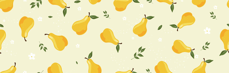 soft patterned background with quince fruit, flower, leaf illustration set. fruit pattern, flower backdrop, fabric, textile. Vector drawing. Hand drawn style.