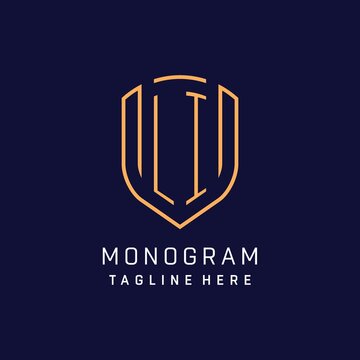 Letter LI monogram logo shield shape with luxury monoline style