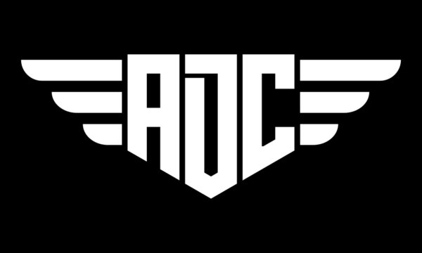 ADC three letter logo, creative wings shape logo design vector template. letter mark, wordmark, monogram symbol on black & white.