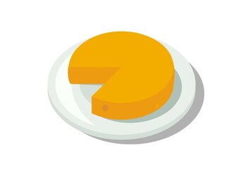 Round cheese on plate. Simple flat illustration.
