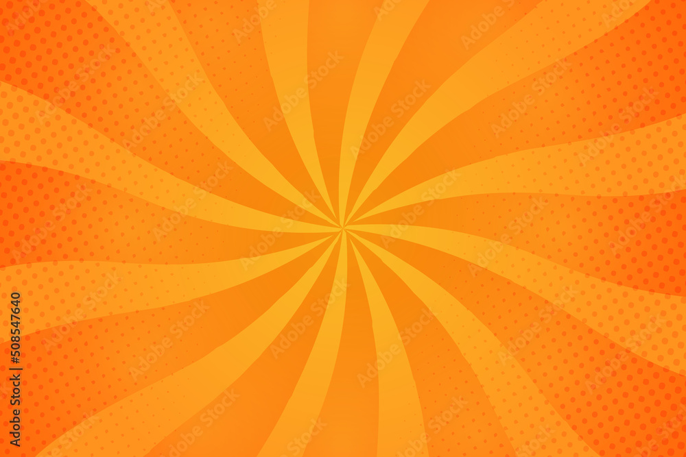 Poster Orange comic sunbrust background with rays, vector illustration