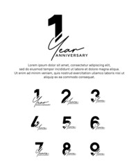 set anniversary flat black color logotype style with hand lettering on white background - obrazy, fototapety, plakaty
