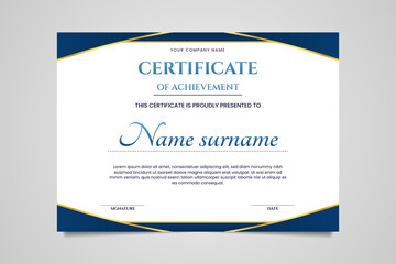 Vector elegant blue and gold certificate template design
