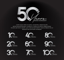 set anniversary silver color logotype style with hand lettering on black background