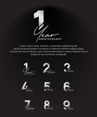 set anniversary silver color logotype style with hand lettering on black background