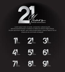 set anniversary silver color logotype style with hand lettering on black background