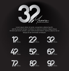 Fototapeta premium set anniversary silver color logotype style with hand lettering on black background