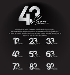 set anniversary silver color logotype style with hand lettering on black background