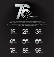 set anniversary silver color logotype style with hand lettering on black background