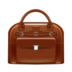 leather briefcase female brown bag. handle suitcase. office case. business baggage. satchel portfolio vector, illustration, 3d, realistic realism