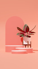 3D rendering image illustration of empty space podium display for product mockup natural background