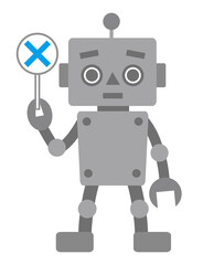 ×のプラカードを持つロボット