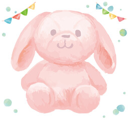 水彩イラスト、ぬいぐるみのうさぎ。ベクターイラスト素材。