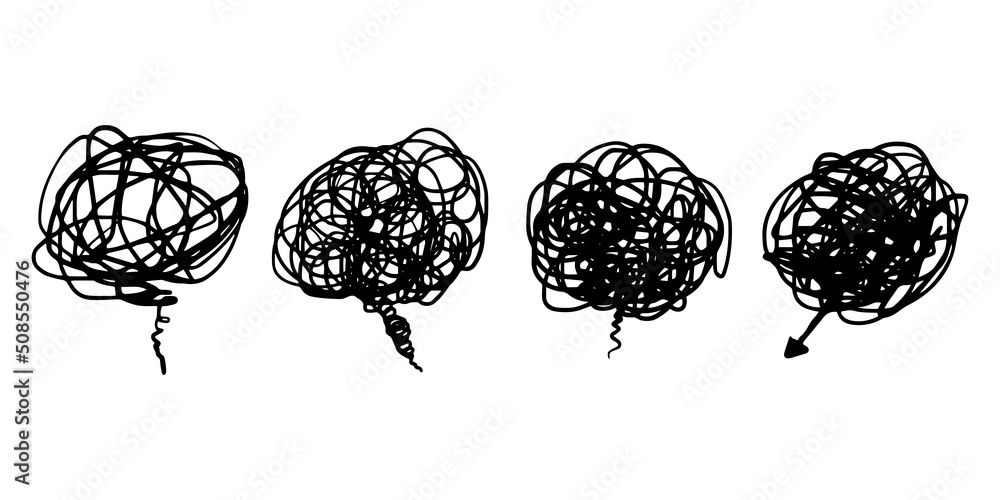 Poster hand drawn scribble sketch circle object on set. tangled grungy round scribble. isolated on white ba