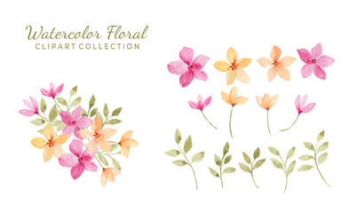Isolated various watercolor flower clipart collection.