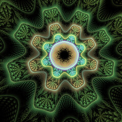 Abstract fractal mandala, computer-generated illustration.