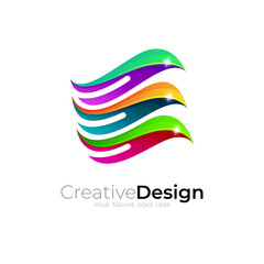 Abstract E logo with colorful design illustration, glossy