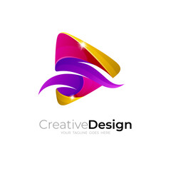 Play logo and letter S design combination, 3d style logos