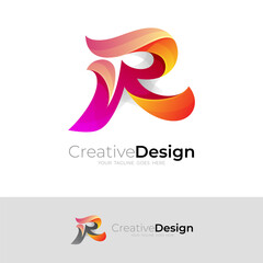 Abstract R logo and 3d colorful design vector, colorful style