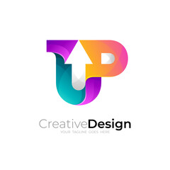 UP logo with arrow design template, 3d colorful