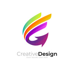 Wing logo and arrow design template, modern icons