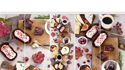Collage of French desserts assortment.