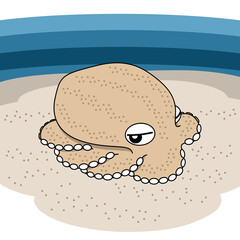 擬態しているタコのイラスト（アウトラインあり）