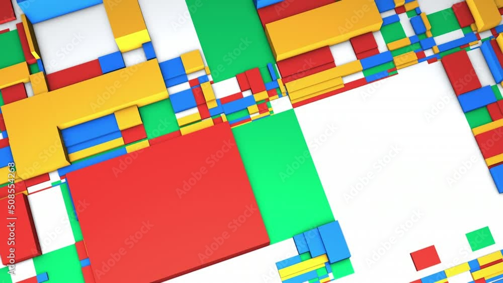 Poster Abstract colorful 3D rectangles background. Motion. Randomly placed figures of different colors and size.