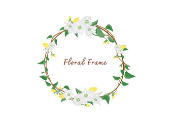 Obraz na płótnie Canvas blooming vallaris flower crown floral frame vector on white background