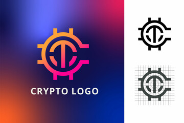 Gradient bitcoin, blockchain or crypto with t logo concept letter logo Premium Vector