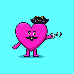 Cute cartoon pirate lovely heart with hook hand in 3d modern style design
