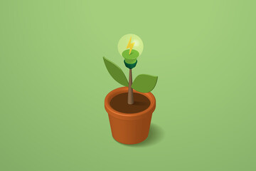 Light bulbs growing on seedlings growing from flowerpots.