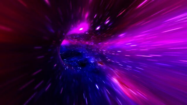 Abstract purple red blue hyperspace warp tunnel through time and space animation.4K 3D Loop Sci-Fi interstellar travel through wormhole in hyperspace vortex tunnel. Abstract teleportation velocity jum