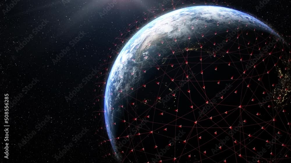 Poster Global Positioning System GPS of navigation satellites or satnav transmit data coverage around planet Earth
World map element of this clip furnished by NASA