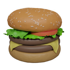 Hamburger flat design isolated , 3D rendering