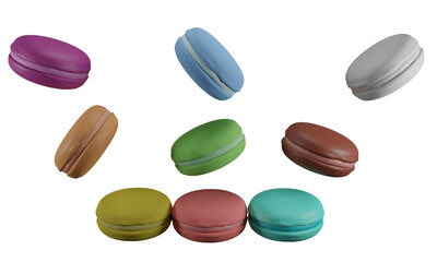 Set of colorful macarons in different taste , 3D rendering