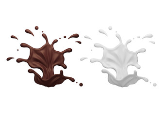 Milk and chocolate splash shapes with clipping path , 3D Rendering