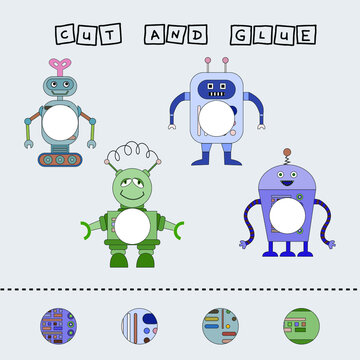 Cut out parts of the image and glue on the robots. A fun game for kids and kids
