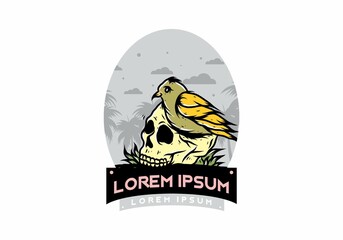 Bird nesting in skull illustration