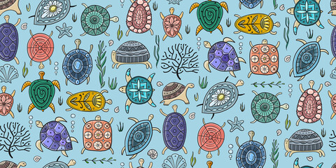 Turtles family. Tortoise background for your design