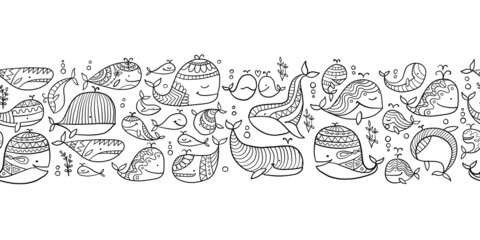 Wild whales. Childish style seamless pattern for your design