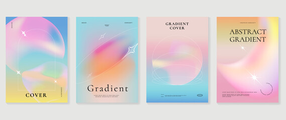 Fluid gradient background vector. Cute and minimal style posters with colorful, geometric shapes, stars and liquid color. Modern wallpaper design for social media, idol poster, banner, flyer. - obrazy, fototapety, plakaty