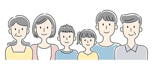 手描き風・笑顔の家族のベクターイラスト