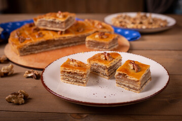 Baklava, oriental sweets, layered sweet cake