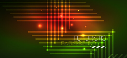 Background neon glowing lines and geometric shapes. Lights in the dark wallpaper for concept of AI technology, blockchain, digital, communication, 5G, science