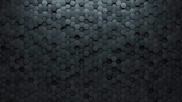 3D, Concrete Wall background with tiles. Futuristic, tile Wallpaper with Polished, Hexagonal blocks. 3D Render