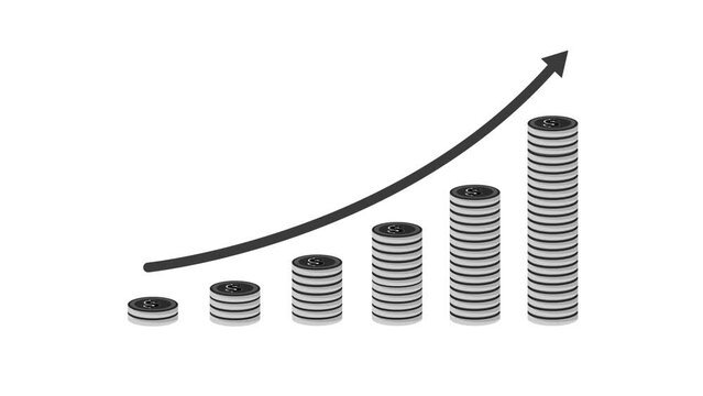 Black dollar coin business growth, Positive dollar coin growing graph animation