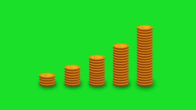 Dollar coin growth animated green background, Positive dollar coin growing graph animation