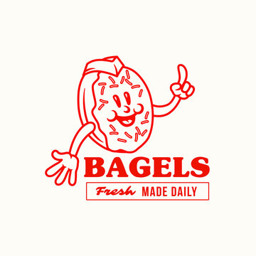 Hand Drawn Happy bagles Logo Mascot Cartoon